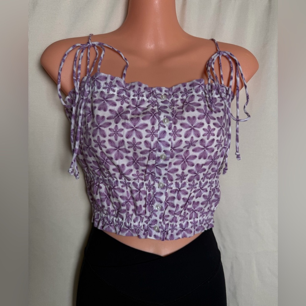 Aerie Purple Floral Crop Top Size Large